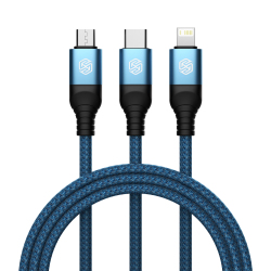 Câble De Charge Rapide 3 En 1 USB Vers 8 Pin Type C Et Micro USB 1 M Sortie Type C 4.4 A Tresse Nylon Renforcée