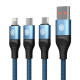 Câble De Charge Rapide 3 En 1 USB Vers 8 Pin Type C Et Micro USB 1 M Sortie Type C 4.4 A Tresse Nylon Renforcée