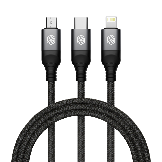 Câble De Charge Rapide 3 En 1 USB Vers 8 Pin Type C Et Micro USB 1 M Sortie Type C 4.4 A Tresse Nylon Renforcée