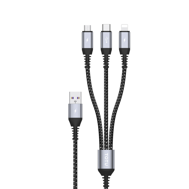 Câble USB 3 En 1 De Charge Et Transfert 17.5W Pour 8 Pin Micro USB Et USB C 1.2m Tressé En Nylon 480Mbps