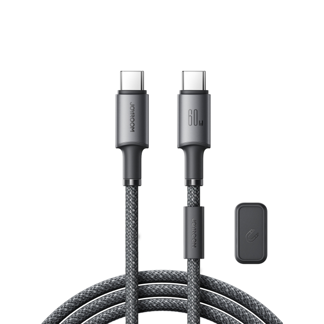 Câble USB-C Vers USB-C À Charge Rapide 3A Tressé Nylon Magnétique 480Mbps 1,2 m Gris Foncé