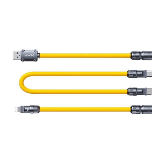 Câble De Charge Et De Données 4 En 1 65 W En Silicone Souple 1,4 M Avec Puce Intelligente Jaune