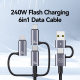 Câble De Charge Rapide 6 En 1 240 W Tressé 1,2 m USB Type-C 8 Pin Micro USB Transfert 480 Mbps