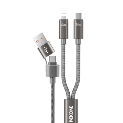 Câble 2 En 2 USB Et Type C Vers 8 Pin Et Type C Pour Charge Rapide 35/65 W Tressé 1,2 M Avec Puce Intelligente