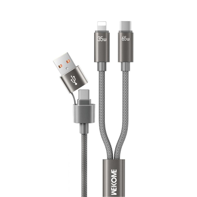 Câble 2 En 2 USB Et Type C Vers 8 Pin Et Type C Pour Charge Rapide 35/65 W Tressé 1,2 M Avec Puce Intelligente