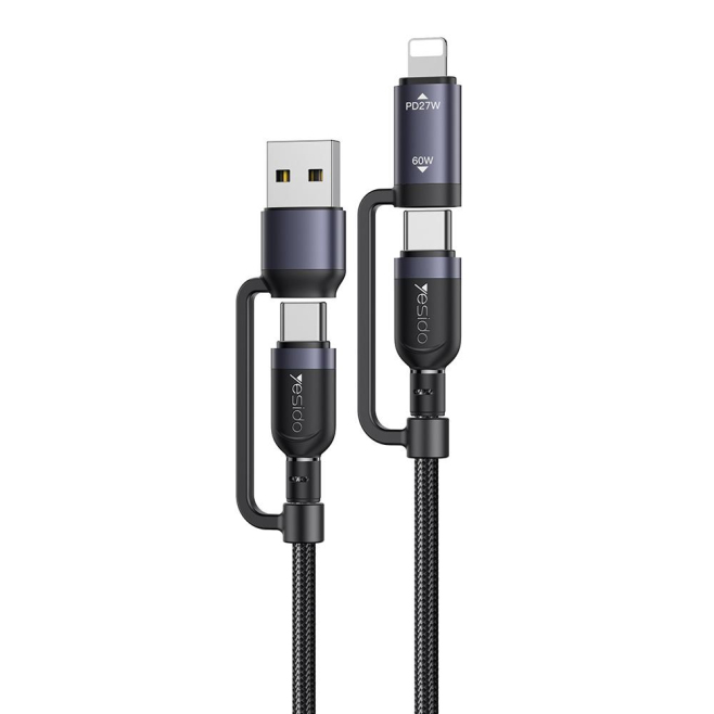 Câble De Charge Et De Données 4 En 1 60 W USB Type C Et 8 Pin Tressé 120 Cm 480 Mbps