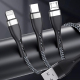 Câble De Charge Rapide USB 3 En 1 66 W Pour 3 Appareils Type C 8 Pin Micro USB Tressé 1 Mètre