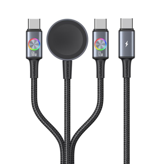 Câble De Charge 3 En 1 72 W Pour Trois Appareils Avec Charge Magnétique Apple Watch Et LED Colorée