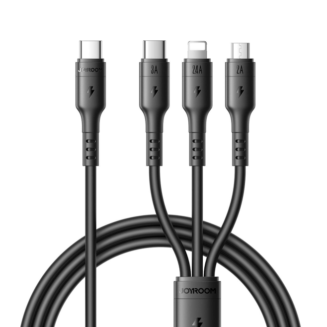 Câble De Charge 3 En 1 USB-C Vers 8 Pin USB-C Et Micro USB Pour 3 Appareils Fil Flexible Résistant 1.2 M