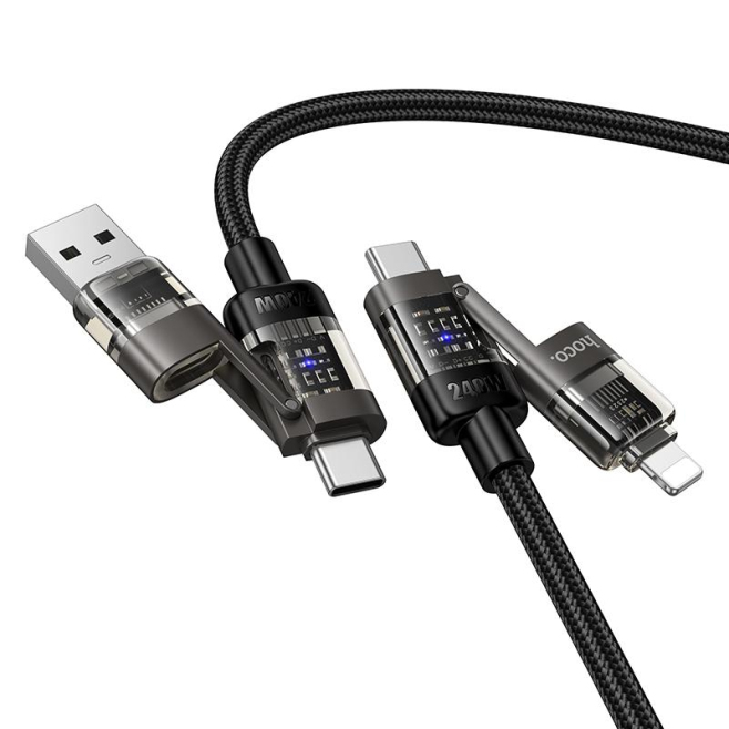 Câble De Charge 4 En 1 240 W USB Type-C Vers Type-C Et 8 Pin Tressé 1,2 m Noir