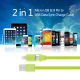 Câble De Charge Et Synchronisation 2 En 1 Micro USB Et Apple 8 Pin USB 2.0 Résistant 1 m Vert