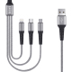 Câble De Charge 3 En 1 Pour Trois Appareils 2.4 A 8 Pin Type-C Micro USB En Nylon Tressé 1.2 m