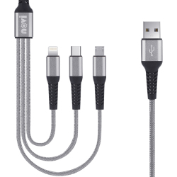 Câble De Charge 3 En 1 Pour Trois Appareils 2.4 A 8 Pin Type-C Micro USB En Nylon Tressé 1.2 m