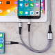 Câble De Charge 3 En 1 Pour Trois Appareils 2.4 A 8 Pin Type-C Micro USB En Nylon Tressé 1.2 m