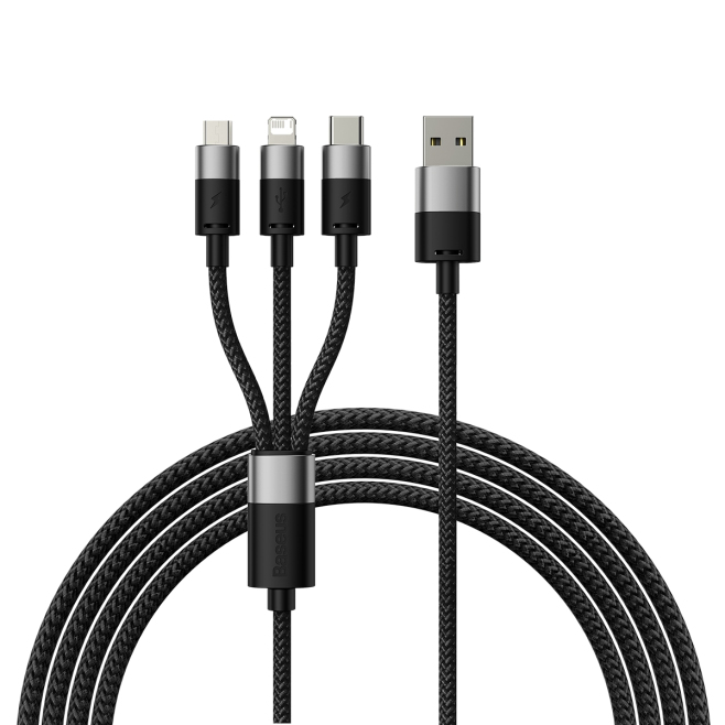 Câble USB 3 En 1 Pour Charge Simultanée 8 Pin Type-C Micro USB 3.5A 1.2M Tressé Nylon