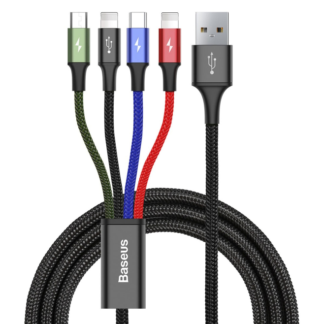 Câble De Charge 4 En 1 Double Lightning USB C Micro USB 3.5 A Tressé 1.2 M Pour iPhone