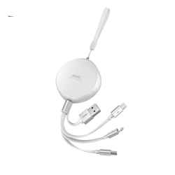 Câble De Charge Télescopique 3 En 1 Charge Rapide 2,1 A Avec Connecteurs 8 Pin USB-C Et Micro USB Blanc
