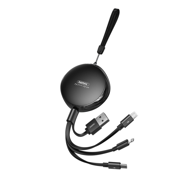 Câble De Charge Télescopique 3 En 1 Charge Rapide 2,1 A Avec Connecteurs 8 Pin USB-C Et Micro USB Blanc