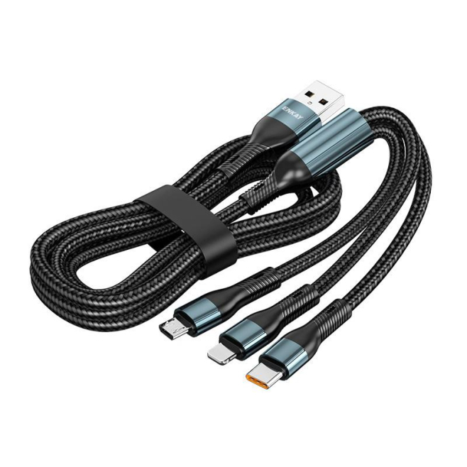 Câble De Charge Rapide 3 En 1 Pour Smartphones Et Tablettes 120W 6A USB 8 Pin Type C Micro USB Nylon Tressé 1.2 M