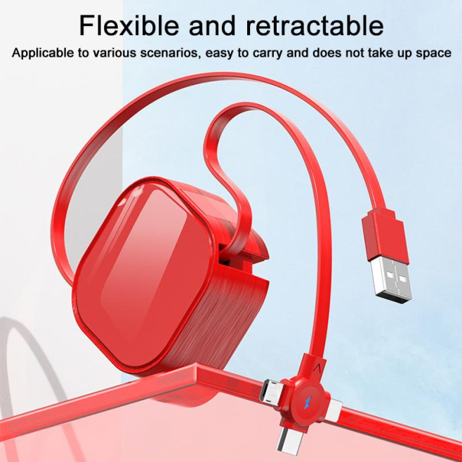 Câble De Charge Rapide 3 En 1 Rétractable 120 cm USB Micro USB Type-C 8 Pin Transmission De Données 5 A Blanc