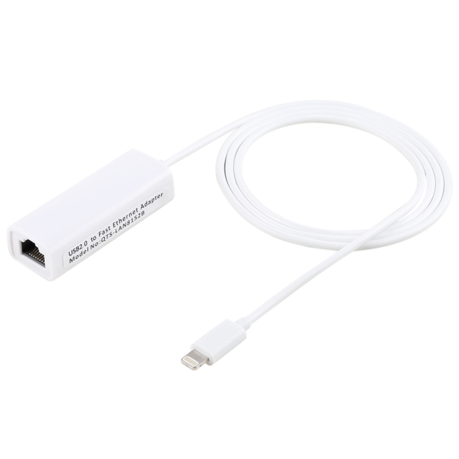 Adaptateur Réseau Ethernet 8 Pin Vers RJ45 Pour iPhone Et iPad 10 100 Mbps Plug And Play 1 m Blanc