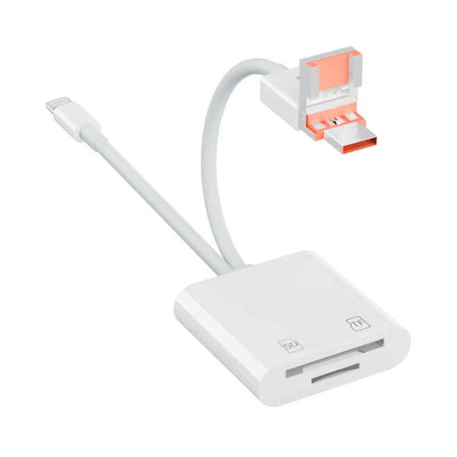 Lecteur De Cartes 3 En 1 USB C 8 Pin USB A Pour Transfert De Photos Vidéos Avec Emplacements TF SD Lecture Simultanée