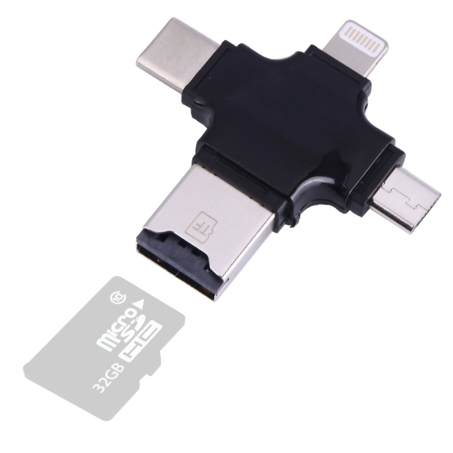 Lecteur De Cartes TF 4 En 1 Pour USB-C Micro USB Et 8 Pin Avec Fonction OTG Support FAT32 ExFAT - www.yonis-shop.com