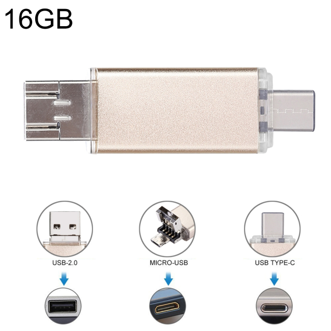 Clé USB 16 Go OTG 3 En 1 USB-C Et USB 2.0 Pour Smartphones Tablettes Et Ordinateurs Résistante Et Légère