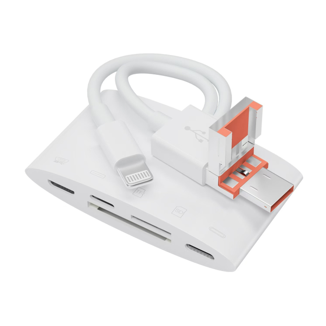 Adaptateur Multiport USB C Avec Lecteur De Cartes SD TF USB A Micro USB Et 8 Pin Pour Transfert Et Recharge Simultanés - www....