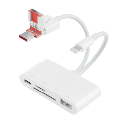 Lecteur De Cartes Mémoire USB-C 8 Pin USB-A Pour Transfert De Photos Avec Ports TF SD Et Charge Pass-Through
