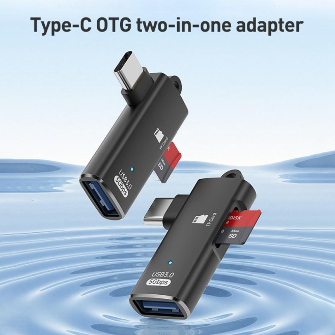 Adaptateur OTG USB-C Vers Lecteur De Carte TF USB 3.0 Débit 5 Gbps Sans Application Boîtier Aluminium