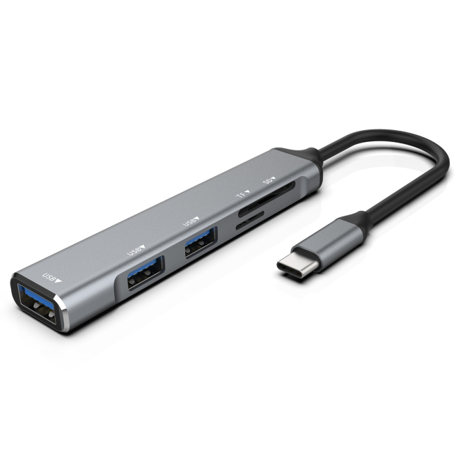 Adaptateur USB C 5 En 1 Avec 3 Ports USB 3.0 Lecteurs SD TF Plug And Play Compact - www.yonis-shop.com