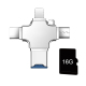 Lecteur De Carte TF 4 En 1 USB-C Micro USB 8 Pin Avec Carte Mémoire 16 Go Pour Téléphone Et Ordinateur - www.yonis-shop.com