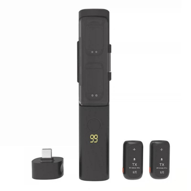Microphone Cravate Sans Fil 4 En 1 Avec Réduction De Bruit IA Récepteur USB-C Et Boîtier De Charge