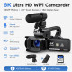 Caméscope Vidéo 6K Pour Filmer 64 MP Avec Écran Tactile 4 Pouces Zoom 18x Microphone Et Éclairage LE