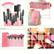 Kit Pinceaux de Maquillage Set 24 Brosses Manches Bois Poils de Chèvre Sacoche Cuir Rose - www.yonis-shop.com
