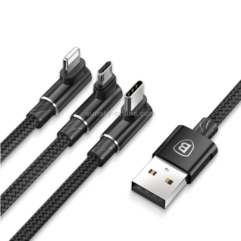 Câble USB 3 En 1 Chargement Rapide iPhone Lightning USB-C Micro USB 1.2m Tricolore - www.yonis-shop.com