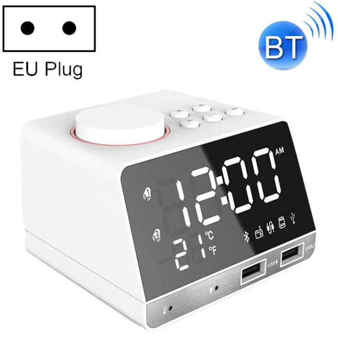 Réveil Enceinte Bluetooth Radio Haut-Parleur Double USB Carte Micro SD FM AUX Blanc - www.yonis-shop.com