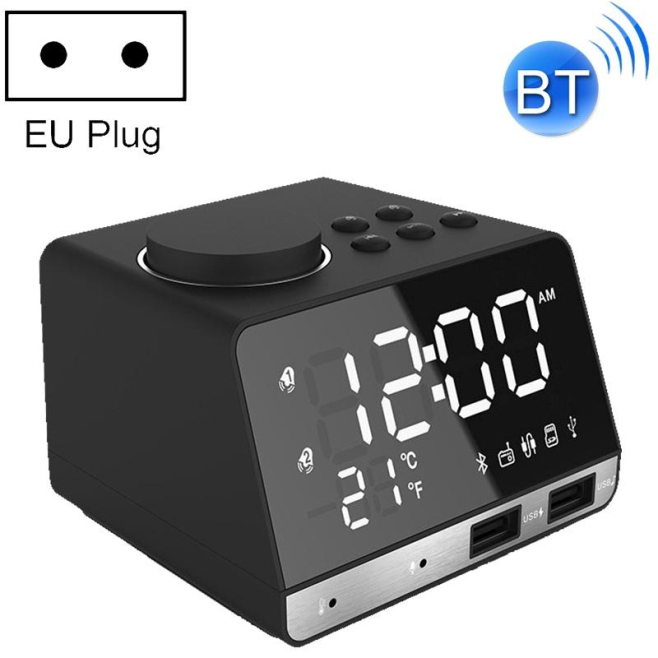 Réveil Enceinte Bluetooth Radio Haut-Parleur Double USB Carte Micro SD FM AUX Noir - www.yonis-shop.com
