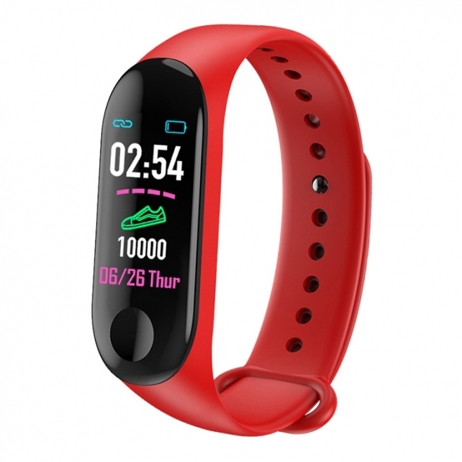 Bracelet Connecté Android iOS Montre Cardio Écran 0.96 Pouce Bluetooth Étanche IP67 Rouge - www.yonis-shop.com