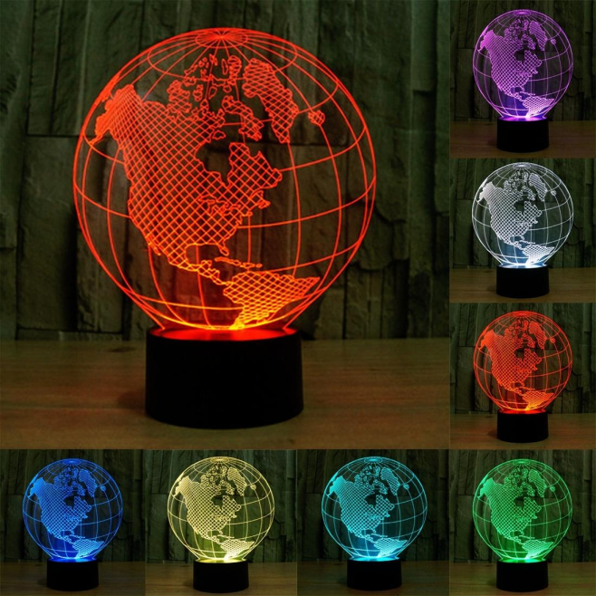 Lampe 3D Globe Amérique 7 Couleurs Ampoule LED Tactile 0.5W USB Chambre Salon Hall Couloir Décoration Intérieur - www.yonis-s...