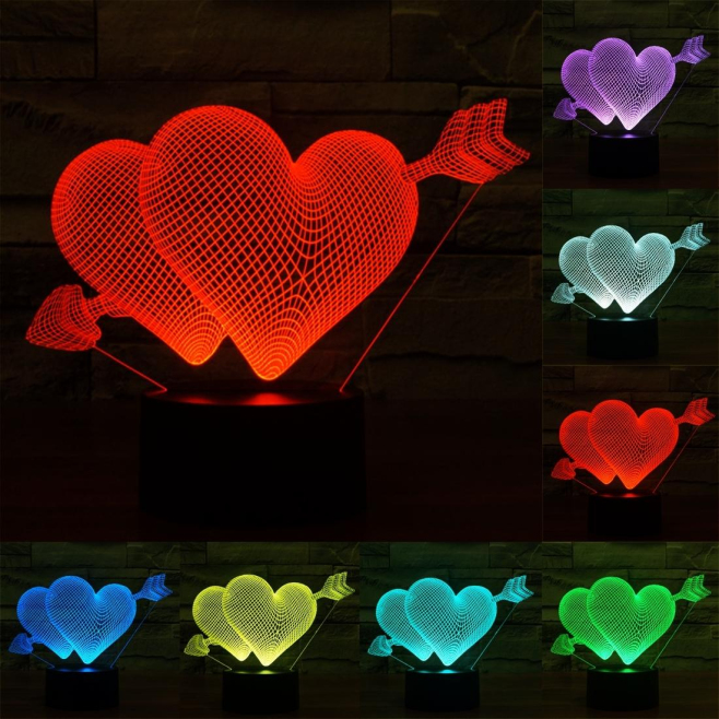 Lampe 3D Coeur Flèche 7 Couleurs Ampoule LED Tactile 0.5W USB Chambre Salon Hall Couloir Décoration Intérieur - www.yonis-sho...