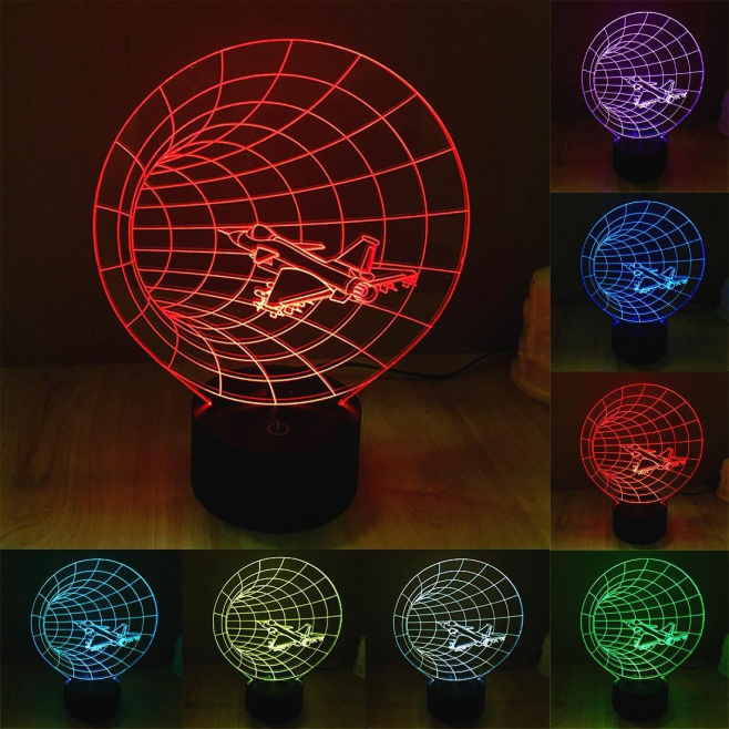 Lampe Déco 3D Avion Mur du Son Luminaire 7 Couleurs LED Bouton Tactile 0.5W Chambre Salon Faible Consommation - www.yonis-sho...
