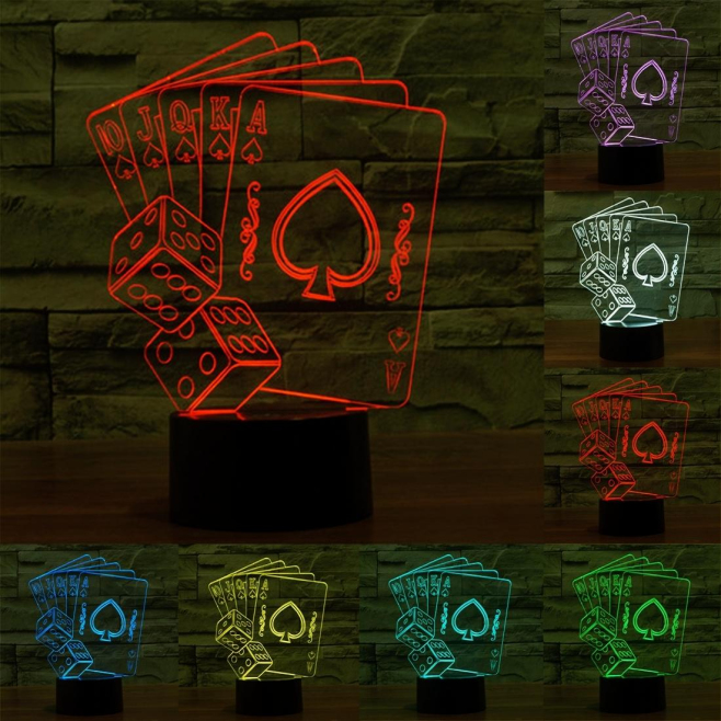 Lampe Déco 3D Jeux de Carte Luminaire 7 Couleurs LED Bouton Tactile 0.5W Chambre Salon Faible Consommation - www.yonis-shop.com