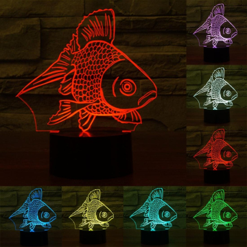 Lampe Veilleuse 3D Poisson - 7 Couleurs, Câble USB, Plaque Acrylique, Décoration Bureau/chambre