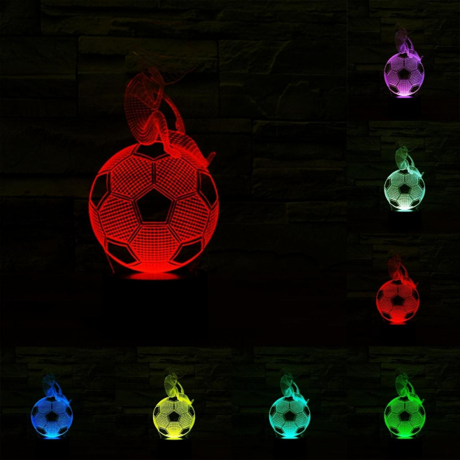 Lampe Déco 3D Ballon Football Luminaire 7 Couleurs LED Bouton Tactile 0.5W Chambre Salon Faible Consommation - www.yonis-shop...