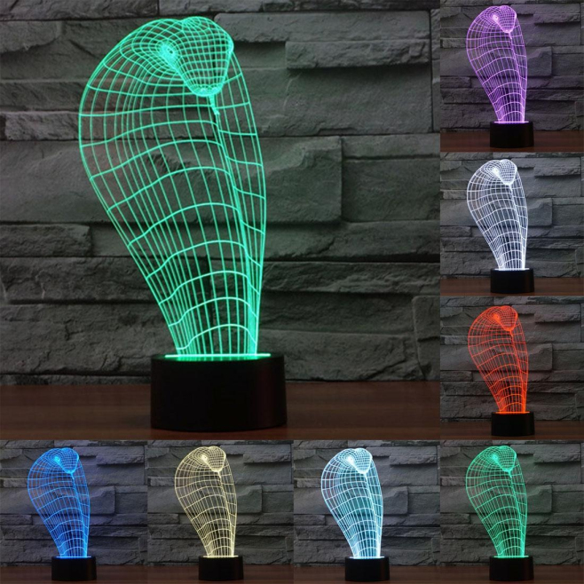 Lampe Créative 3D Cobra 7 Couleurs LED Tactile 0.5W USB Piles AA - www.yonis-shop.com