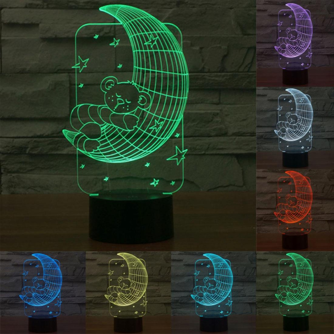 Lampe de Décoration 3D Ours de Lune 7 Couleurs Lumière LED Tactile 0.5W Interrupteur Tactile Chambre Salon Couloir - www.yoni...