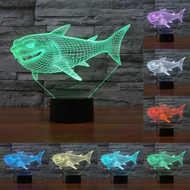 Lampe Décorative 3D Style Requin Shark Luminaire LED 7 Couleurs Interrupteur Tactile 0.5W Chambre Salon Couloir - www.yonis-s...