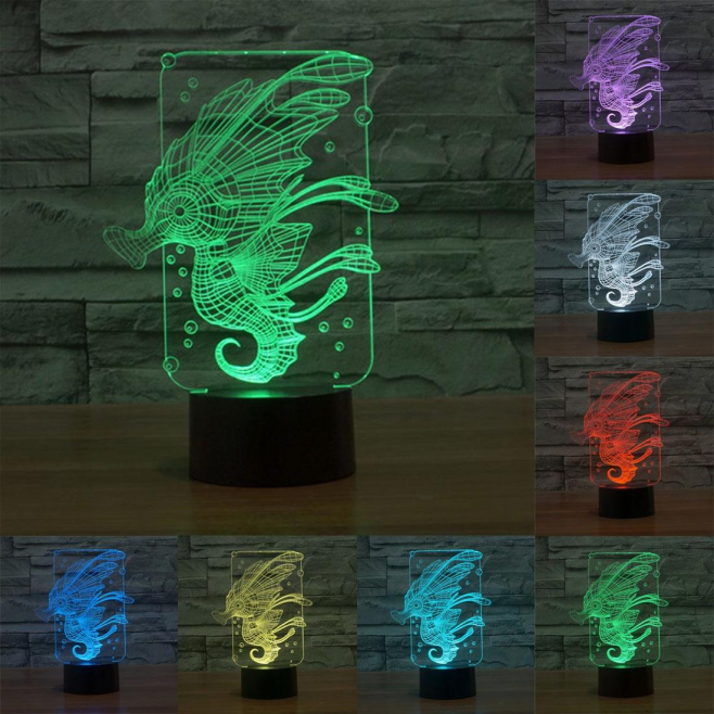 Lampe 3D Style Hippocampe 7 Couleurs Luminaire LED Tactile 0.5W Décoration Chambre Salon Hall Couloir - www.yonis-shop.com